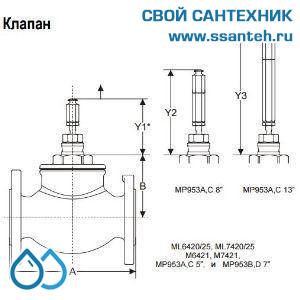 10156 Honeywell, V5025A1043 Клапан двухходовой (проходной) фланцевый, PN25, DN15, Kvs 1.6, 20мм, 2…200 °C