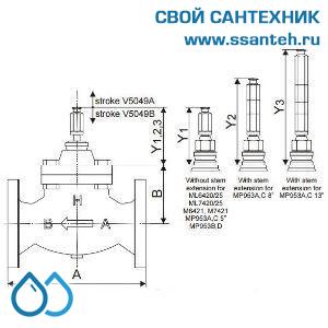 10169 Honeywell, V5049A2027 Клапан двухходовой (проходной) фланцевый, PN25, DN15, Kvs 0.25, 20мм, 2…220 °C